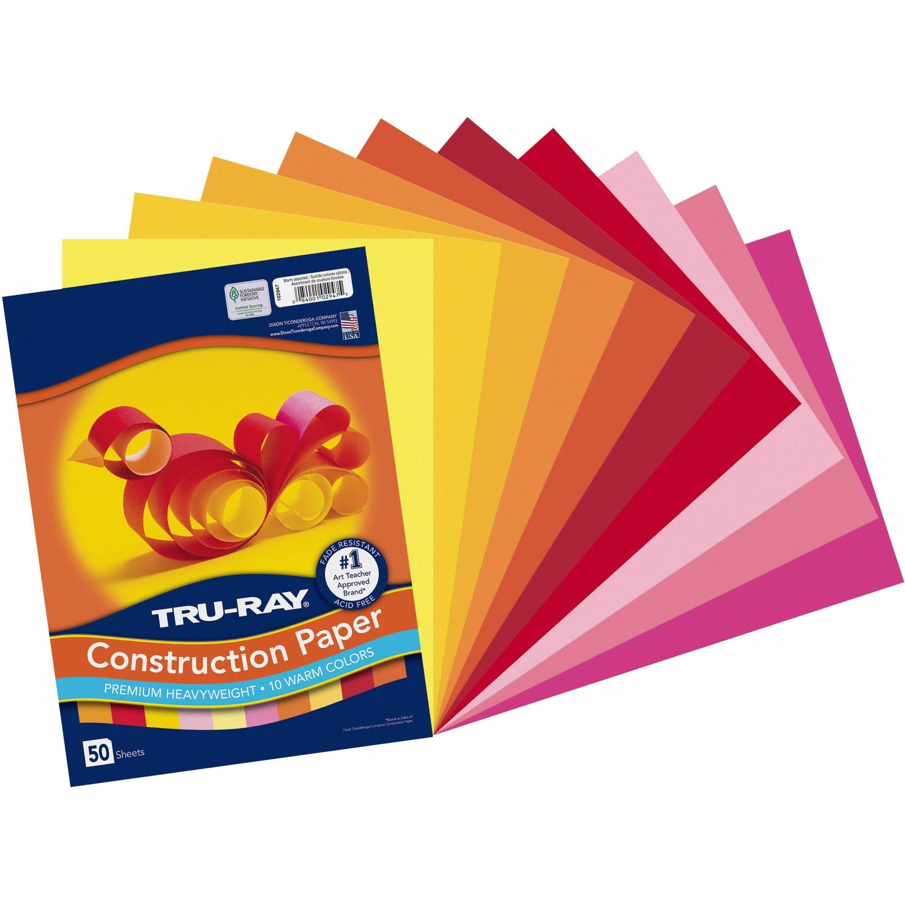 Construction Paper, Heavyweight, Warm Assorted, 9" x 12", 50 Sheets