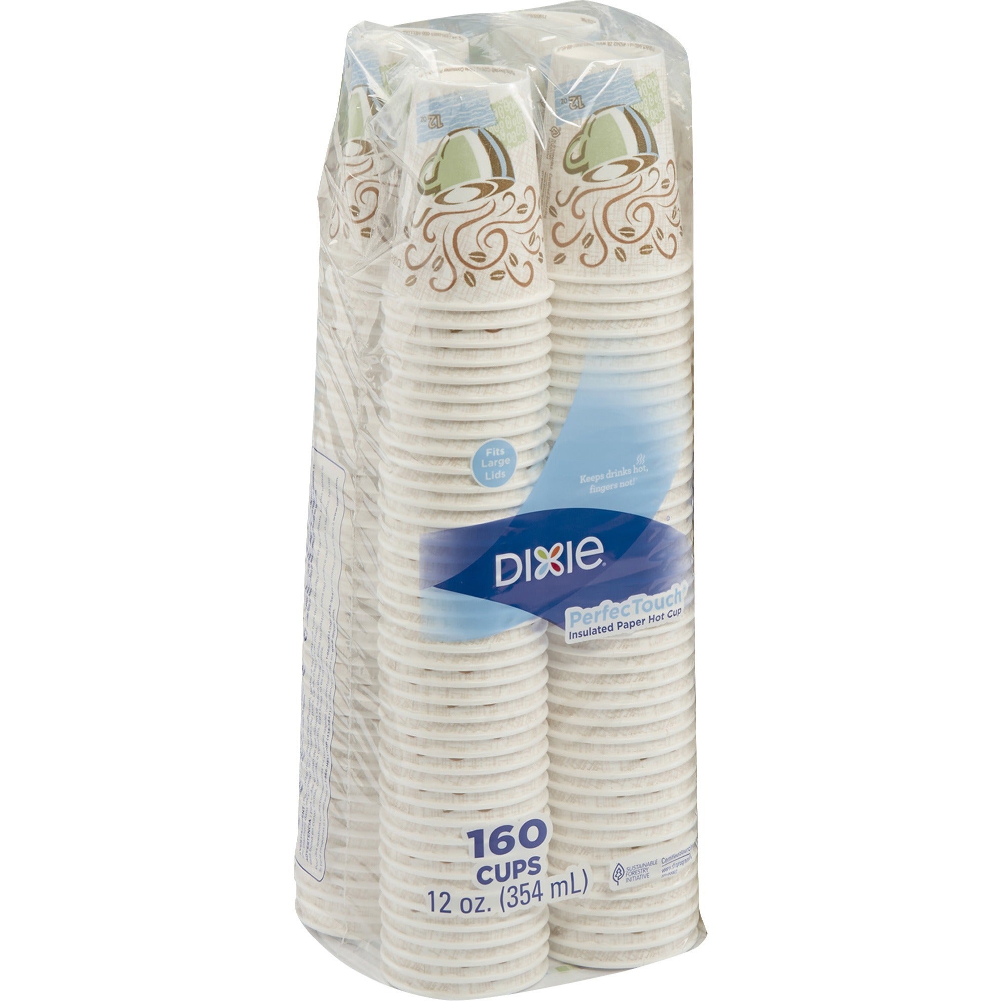 Dixie PerfecTouch 12 oz Insulated Paper Hot Coffee Cups, Assorted Colors, 160 Pack