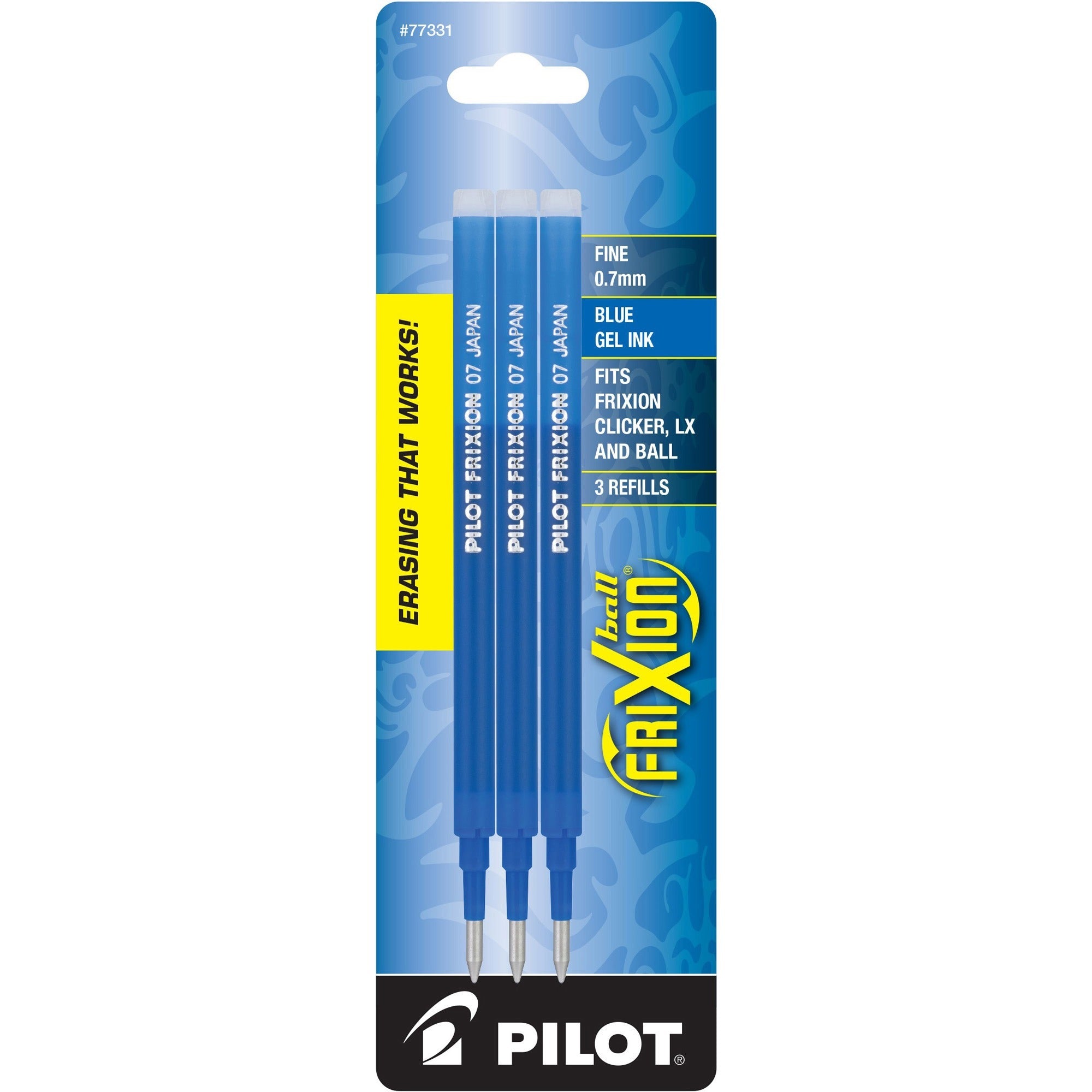 Pilot FriXion Erasable Gel Ink Pen Refills, 0.7mm Fine Point, Blue Ink, 3 Pack