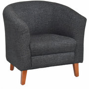 Lorell Barrel Armchair, Black Fabric Upholstery, Four-Legged Wood Base, 1 Each