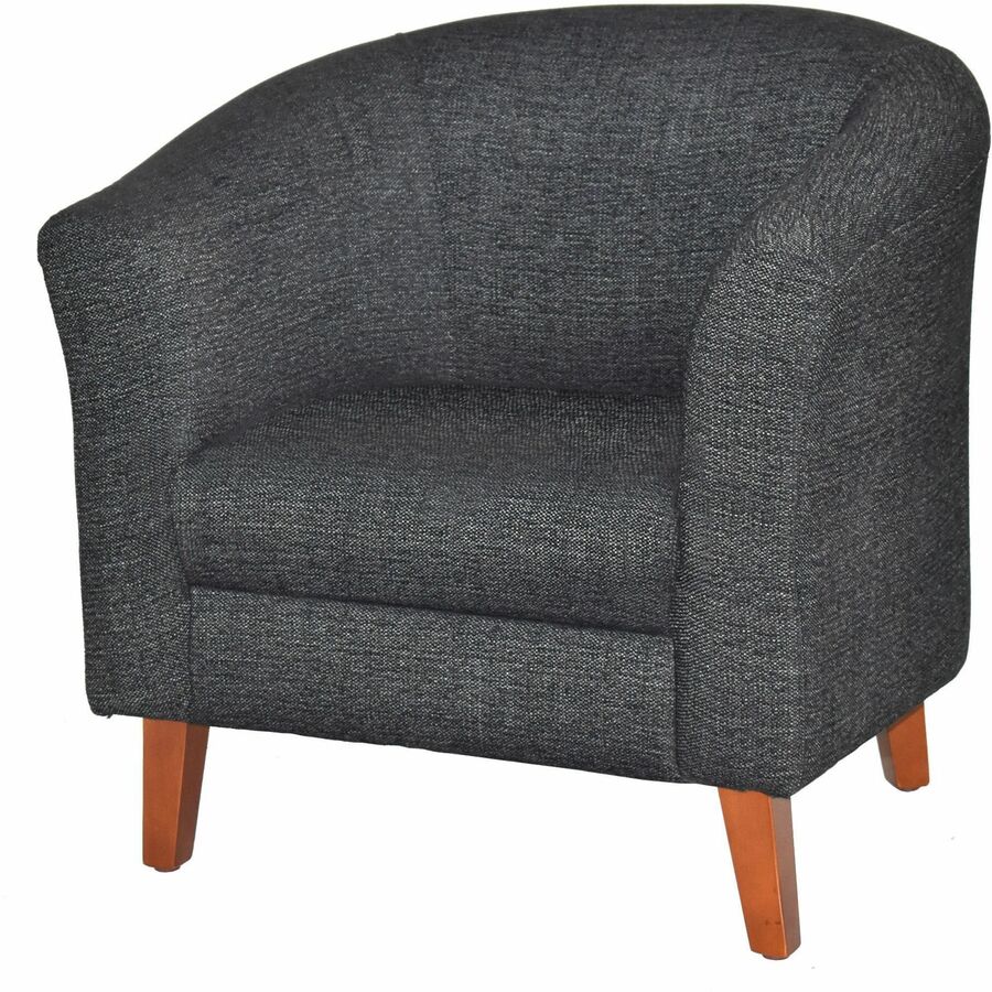 Lorell Barrel Armchair, Black Fabric Upholstery, Four-Legged Wood Base, 1 Each