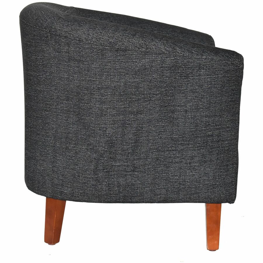 Lorell Barrel Armchair, Black Fabric Upholstery, Four-Legged Wood Base, 1 Each