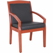 Lorell Sloping Arms Wood Frame Guest Chair, Black Bonded Leather Upholstery, Cherry Wood Frame, Four-Legged Base, 1 Each