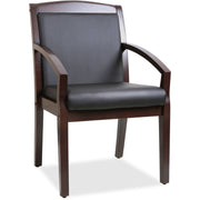 Lorell Sloping Arms Wood Frame Guest Chair, Black Bonded Leather Upholstery, Espresso Wood Frame, Four-Legged Base, 1 Each