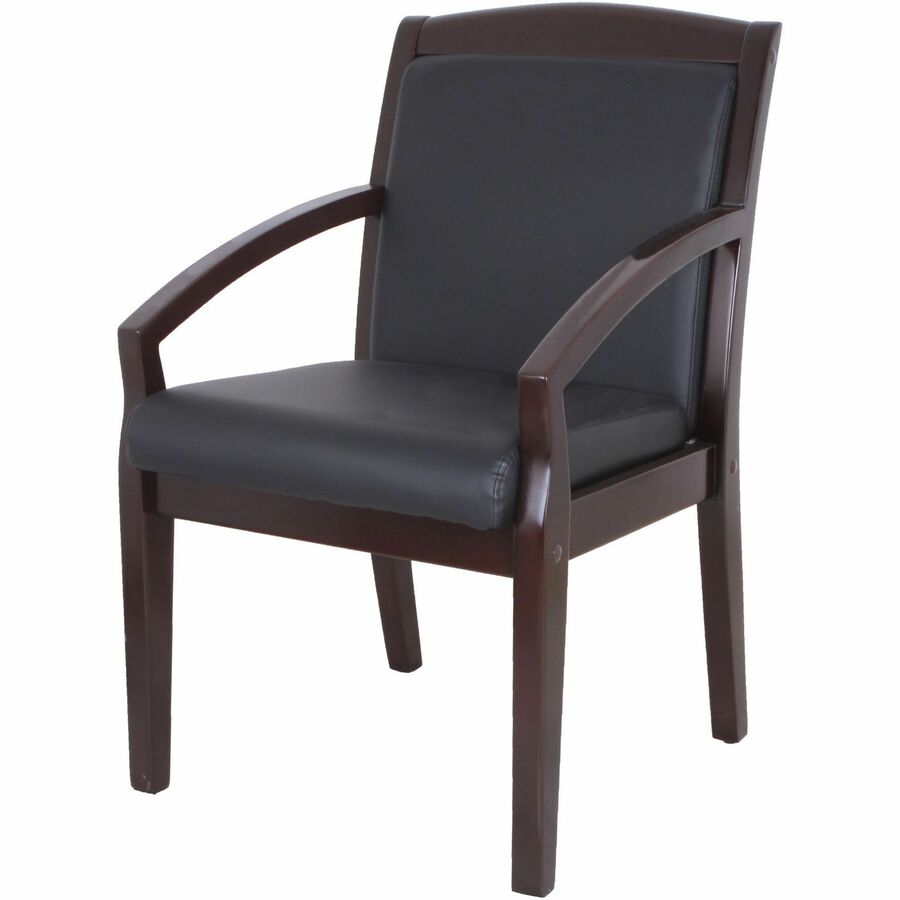Lorell Sloping Arms Wood Frame Guest Chair, Black Bonded Leather Upholstery, Espresso Wood Frame, Four-Legged Base, 1 Each