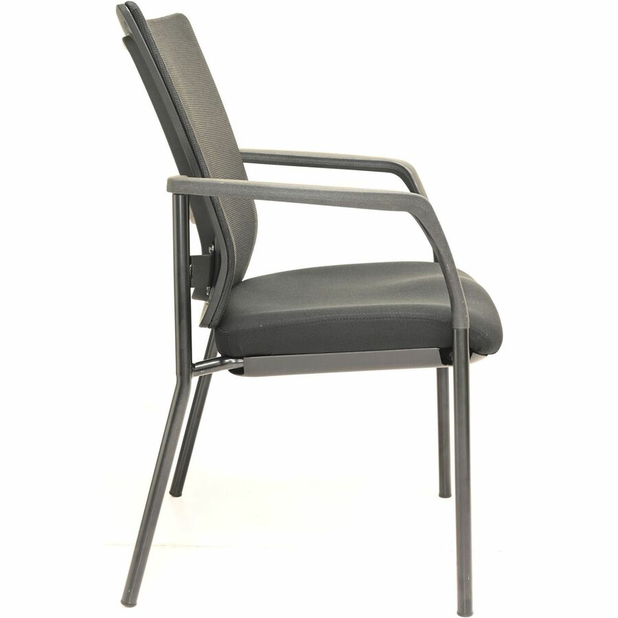Lorell Mesh Back Guest Chair, Black Fabric Seat, Nylon Mesh Back, Powder Coated Four-Legged Frame, Gray Armrests, 1 Each