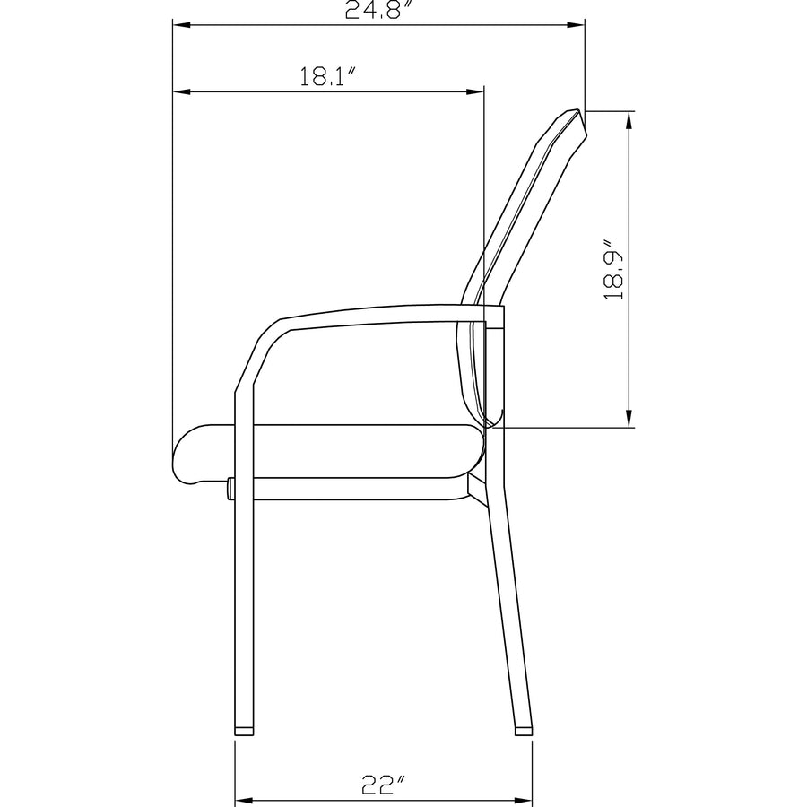 Lorell Mesh Back Guest Chair, Black Fabric Seat, Nylon Mesh Back, Powder Coated Four-Legged Frame, Gray Armrests, 1 Each