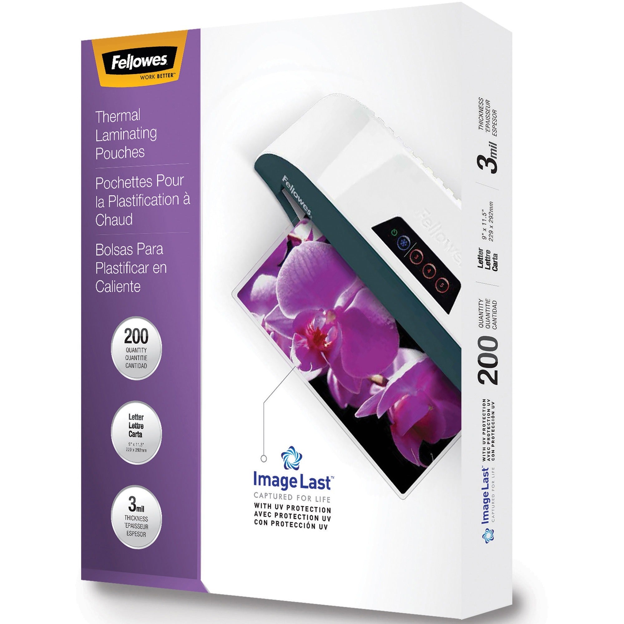 Fellowes ImageLast Jam-Free Thermal Laminating Pouches, Letter Size 9" x 11.5", 3 mil Thickness, Clear, 1 Pack