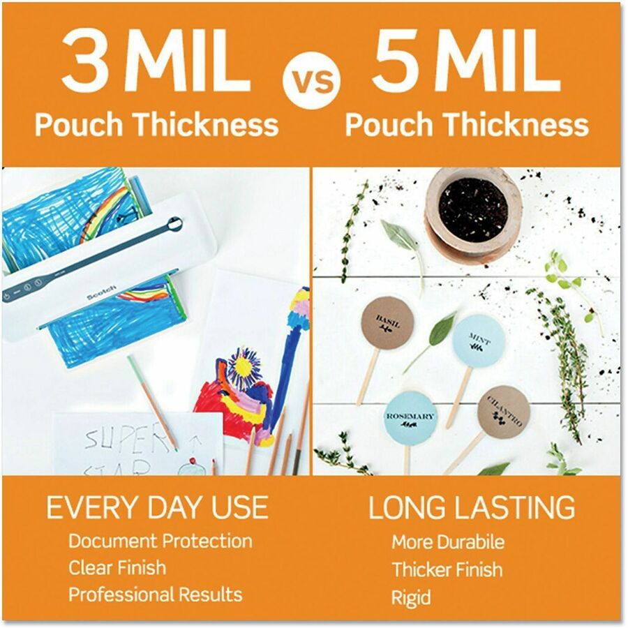 Scotch Thermal Laminating Pouches, 2.30" x 3.70", 5 mil, Glossy, Double Sided, Moisture Resistant, Photo-safe, Clear, 100 Pack