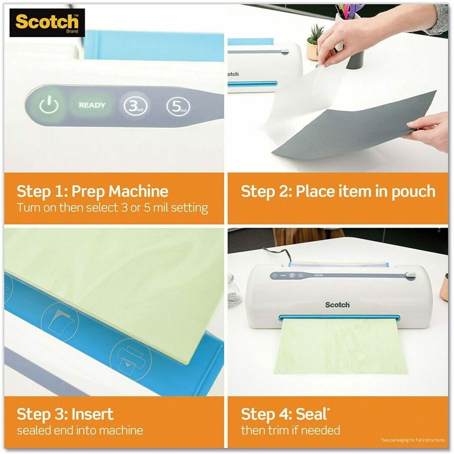 Scotch Thermal Laminating Pouches, 2.30" x 3.70", 5 mil, Glossy, Double Sided, Moisture Resistant, Photo-safe, Clear, 100 Pack