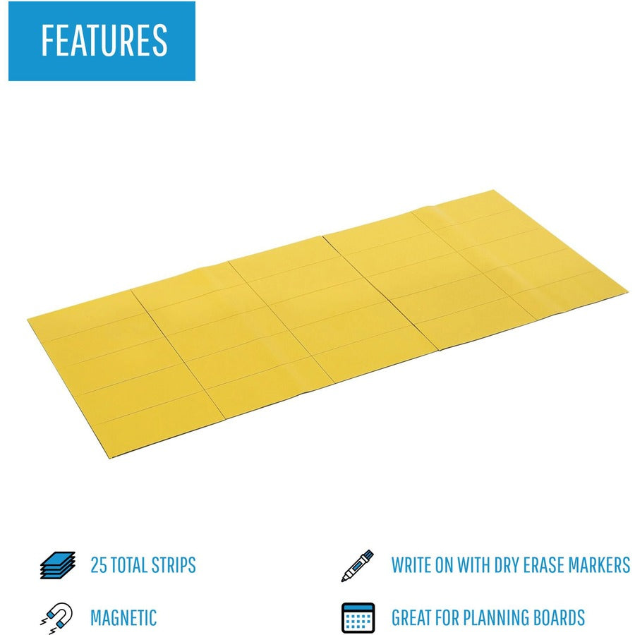 MasterVision 2" Magnetic Dry Erase Strips, Yellow, 2" x 0.88", 1 Bag