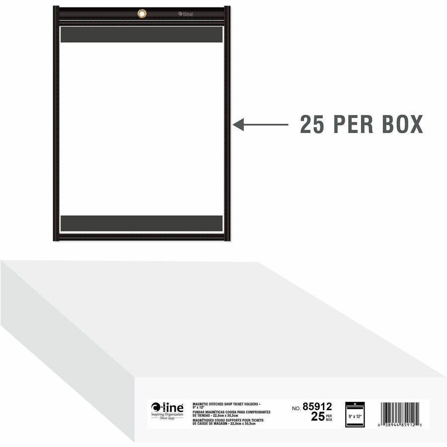 C-Line Vinyl File Pocket, 9" x 12", Clear, Eyelet, Reinforced Top, Magnetic Backing, Reinforced Edges, 25/Carton