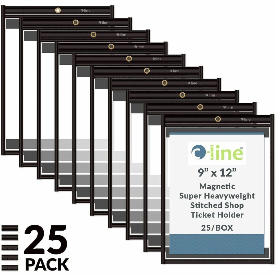 C-Line Vinyl File Pocket, 9" x 12", Clear, Eyelet, Reinforced Top, Magnetic Backing, Reinforced Edges, 25/Carton