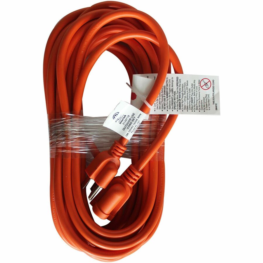 Compucessory Heavy-duty Indoor/Outdoor Extension Cord, 16 Gauge, 125V, 13A, Orange, 25 ft, 1 Each