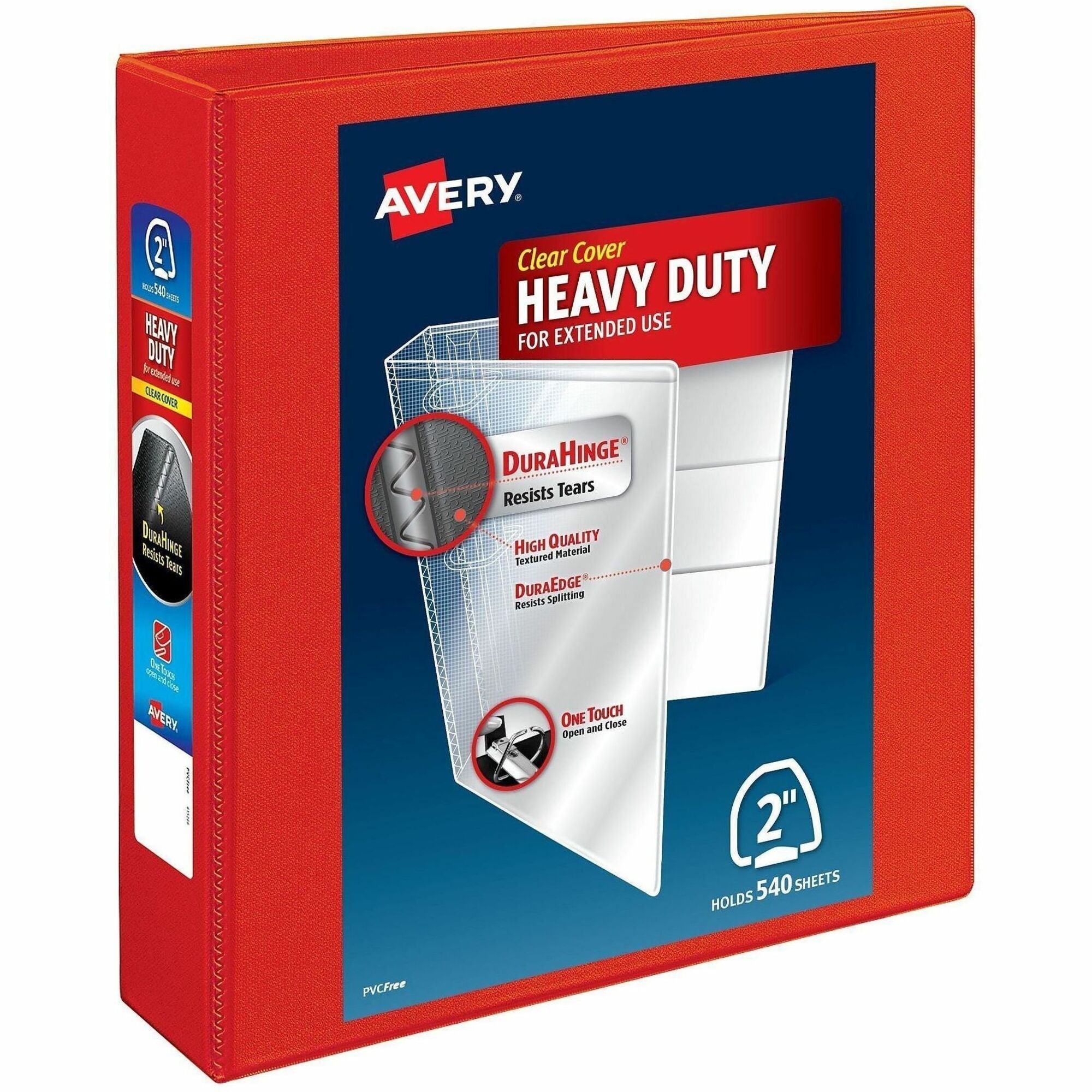 Avery Heavy-Duty View 3 Ring Binder, 2" One Touch EZD Rings, Red