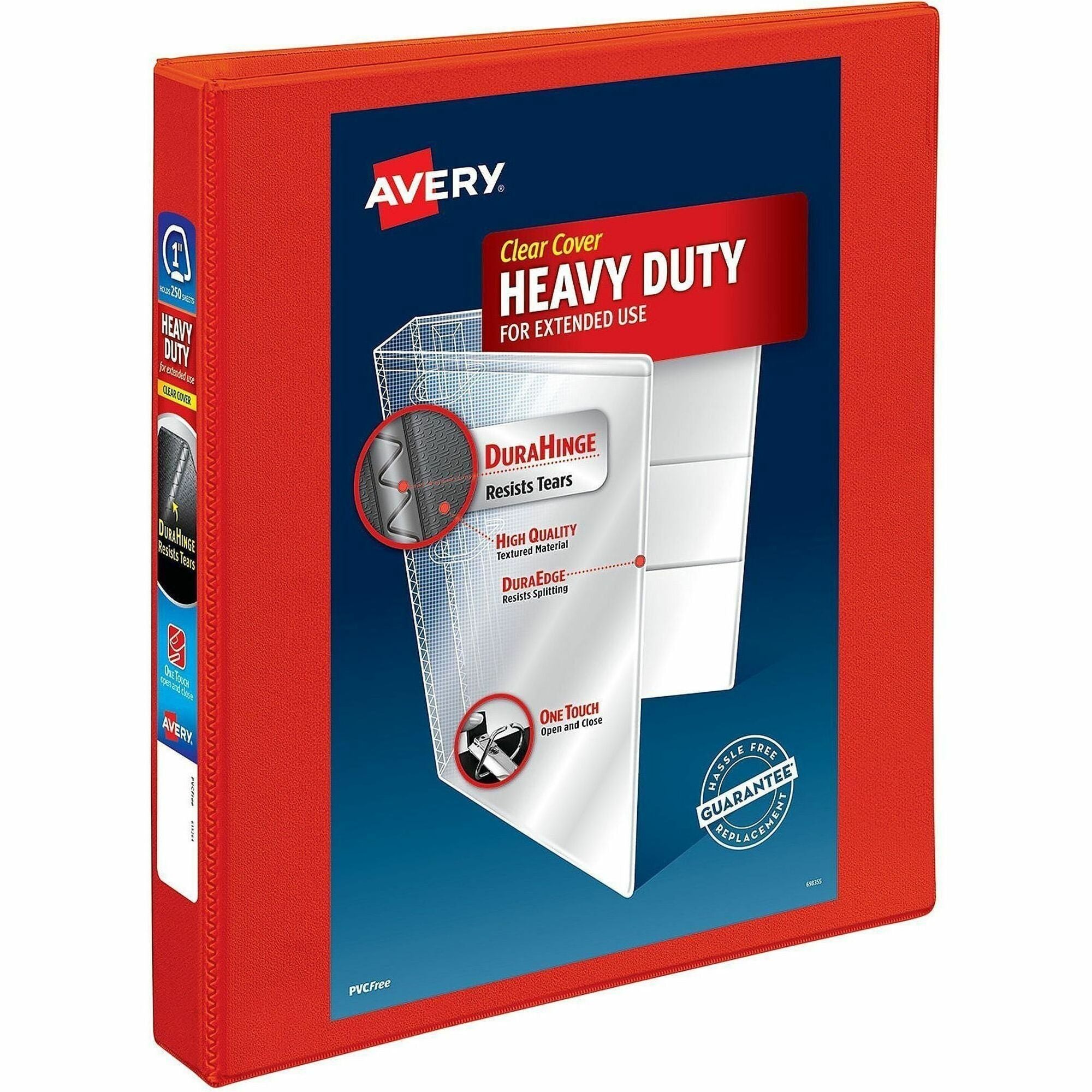 Avery Heavy-Duty View 3 Ring Binder, 1" One Touch EZD Rings, Red