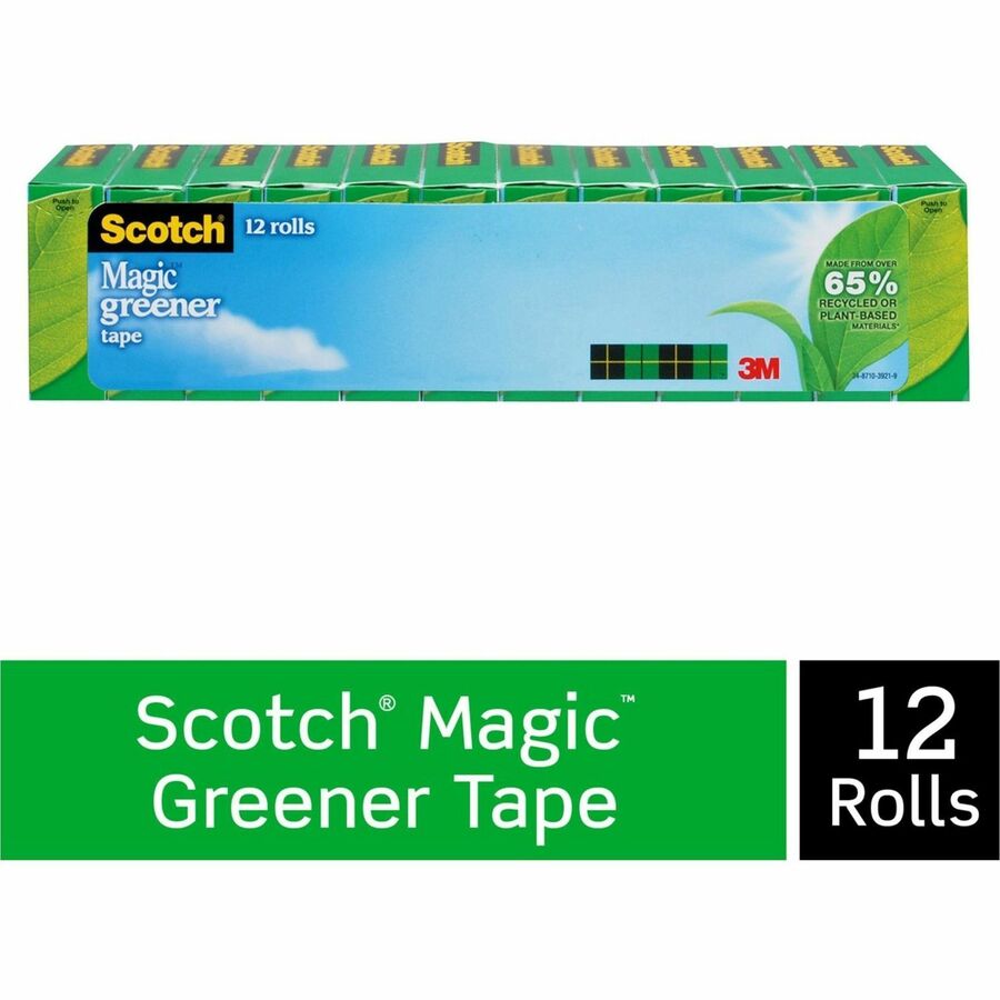 Scotch Magic Greener Tape, 0.75" x 25 yd, 1" Core, Matte, Clear, Split/Tear/Yellowing Resistant, 1 Pack