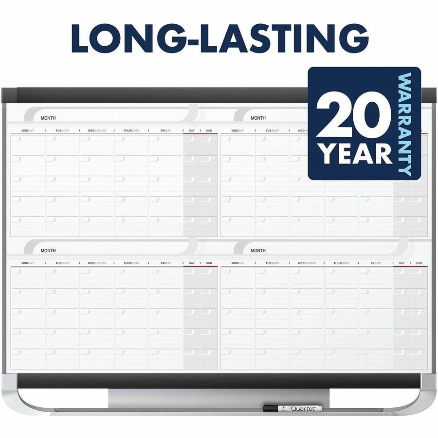 Monthly - 4 Month - White, Graphite - Steel - 24" Height x 36" Width - Magnetic, Durable, Ghost Resistant, Stain Resistant, Marker Tray, Maintenance Schedule