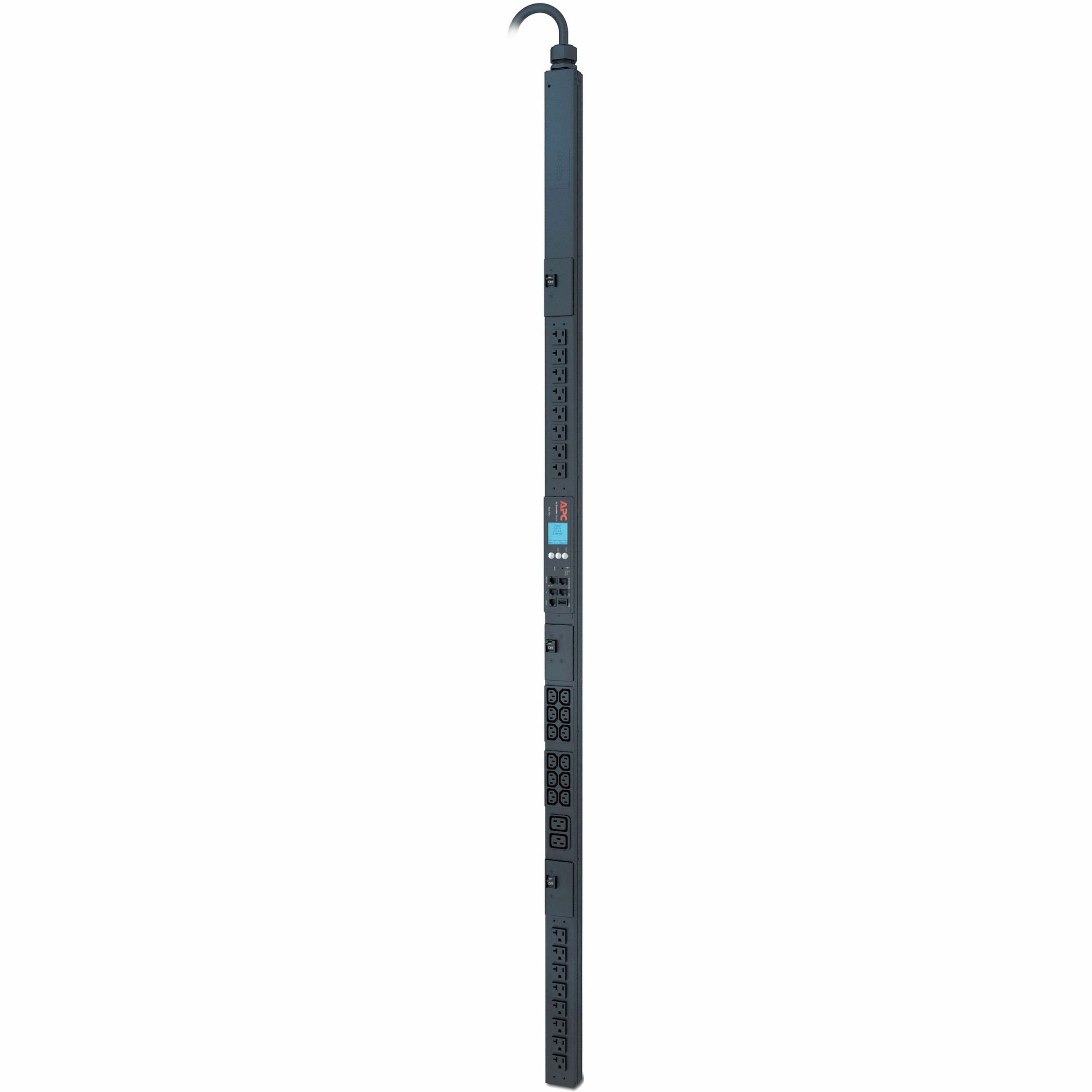 APC by Schneider Electric Metered Rack PDU, 1 Each, NEMA L14-30P, 12 x IEC 60320 C13, 16 x NEMA 5-20R, 2 x IEC 60320 C19, 120V/208V, 5760W, 9.51 ft Cord, 0U Vertical, Rack-mountable, Tower