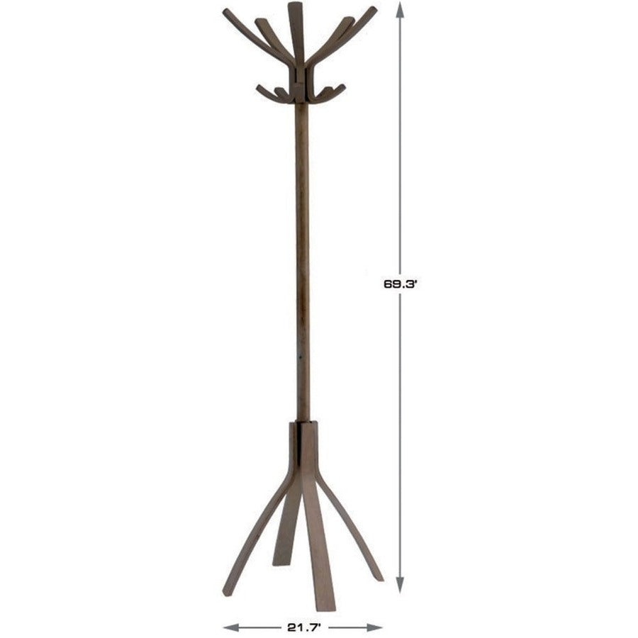 Alba High-capacity Wood Coat Stand, 5 Hooks, 71.7" Height, Wood, 1 Each