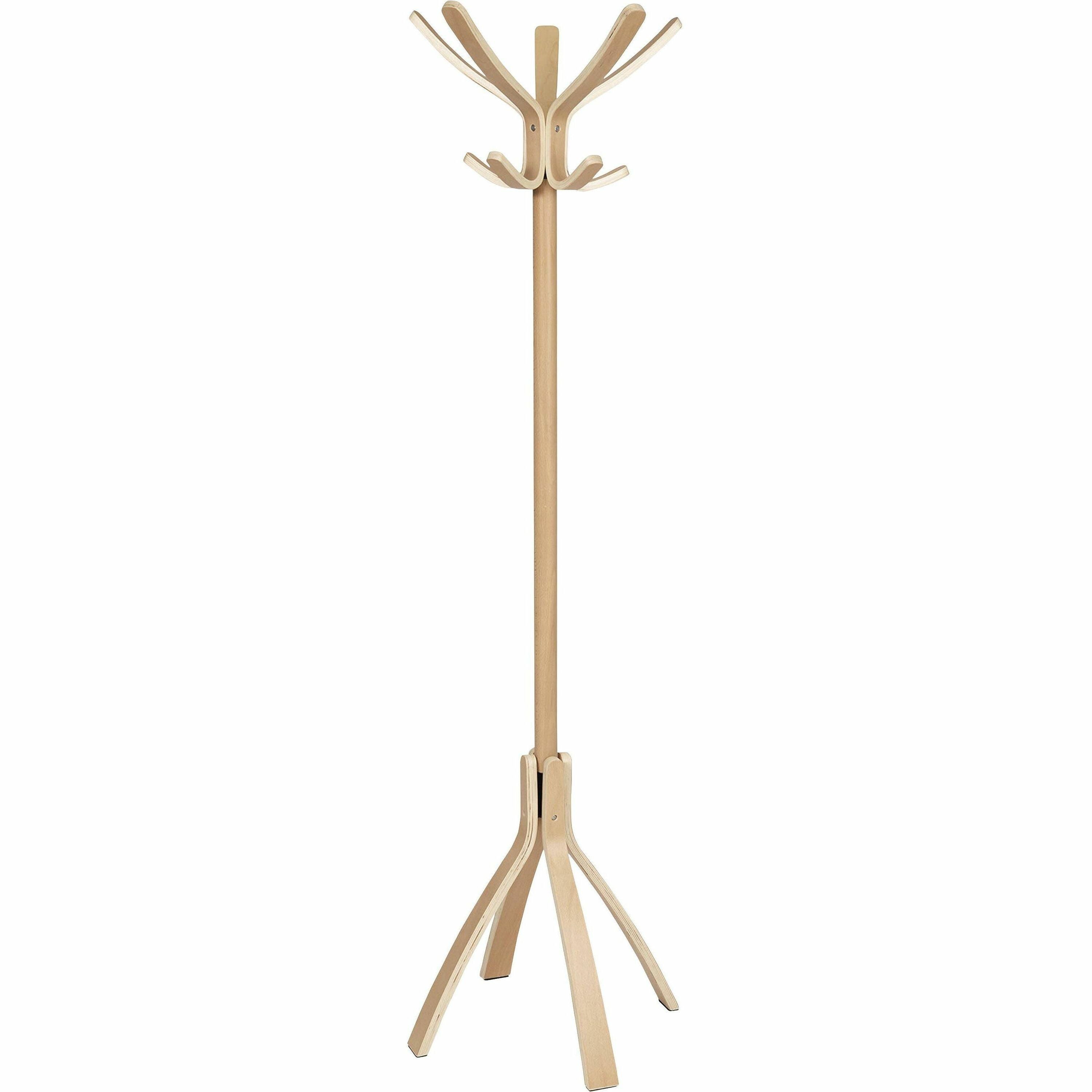 Alba High-capacity Wood Coat Stand, 10 Pegs, 48" Height, Light Brown, 1 Each