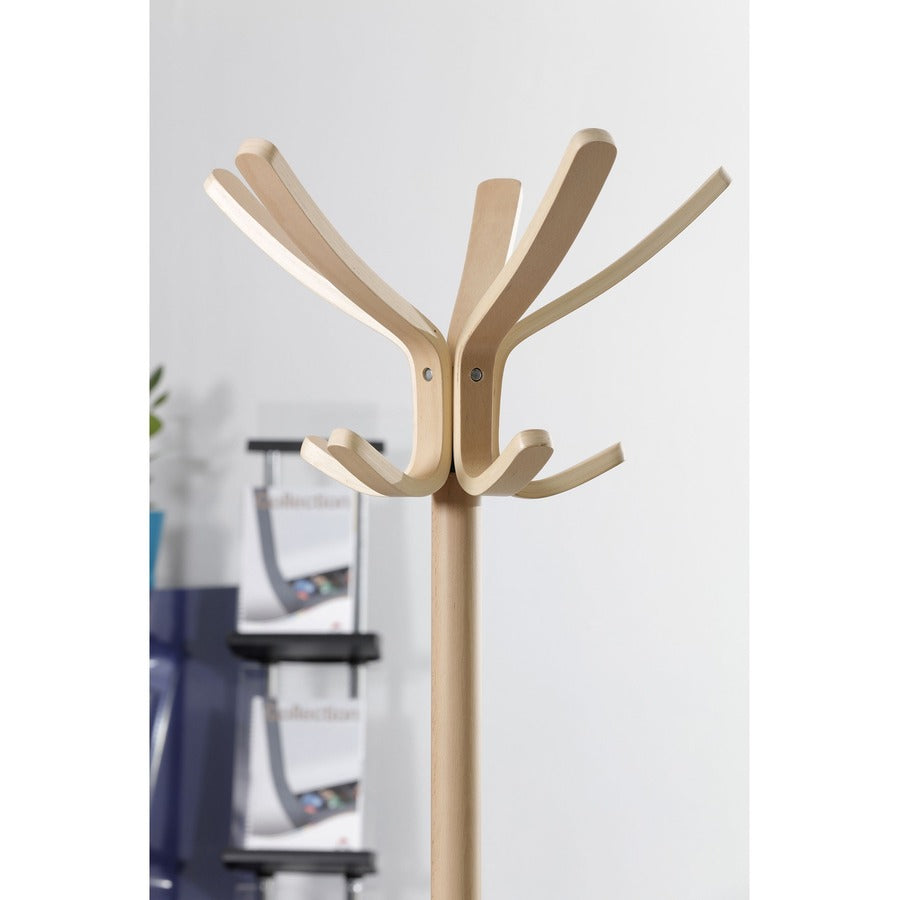 Alba High-capacity Wood Coat Stand, 10 Pegs, 48" Height, Light Brown, 1 Each