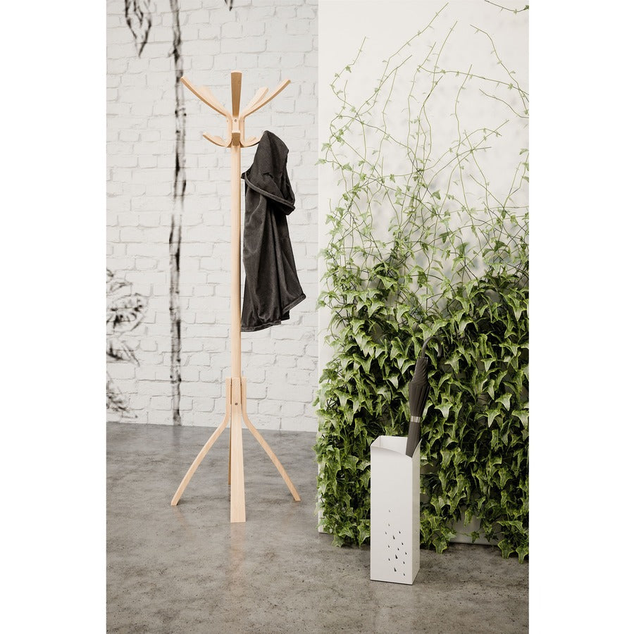 Alba High-capacity Wood Coat Stand, 10 Pegs, 48" Height, Light Brown, 1 Each