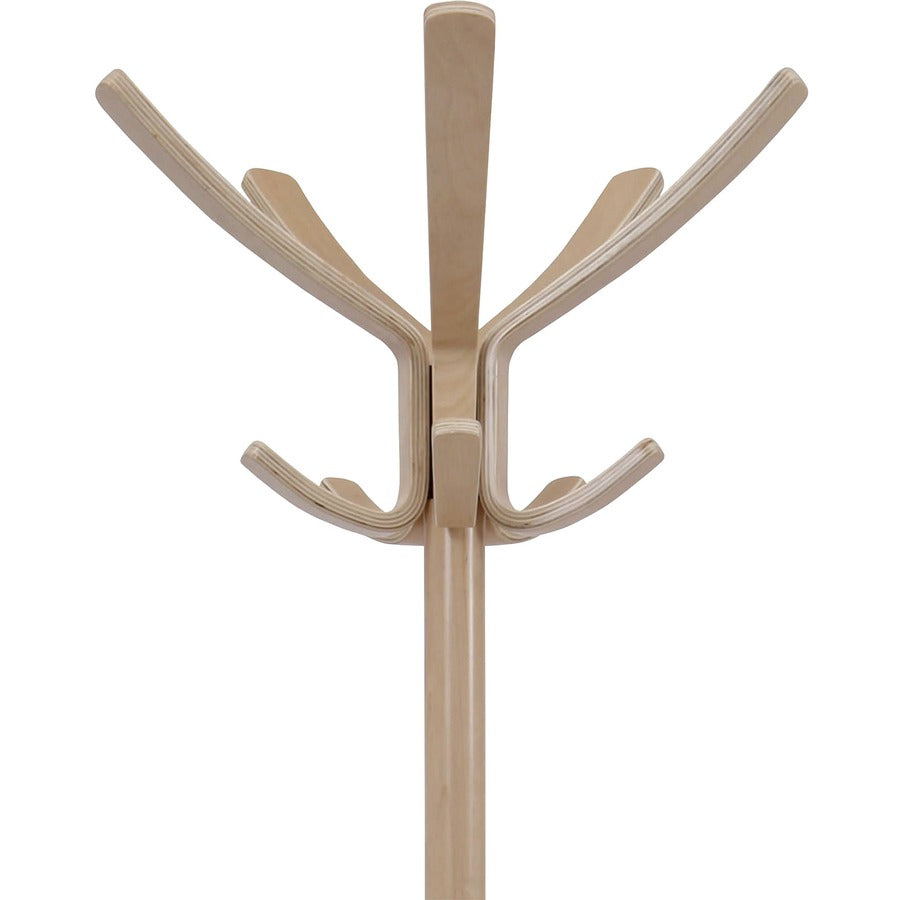 Alba High-capacity Wood Coat Stand, 10 Pegs, 48" Height, Light Brown, 1 Each