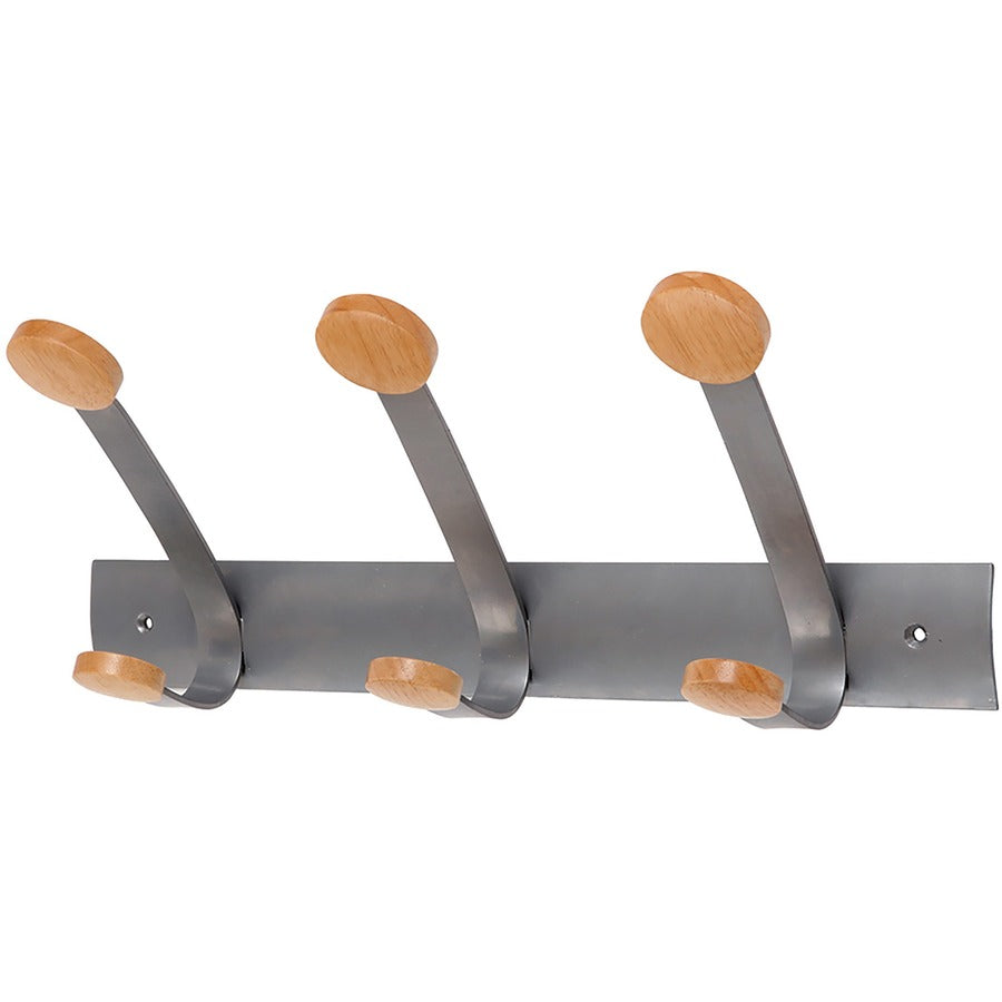 3 Hooks - 3 Pegs - 6.9" Height x 17.7" Width - for Coat, Clothes - Metal - Powder Coated - 1 Each