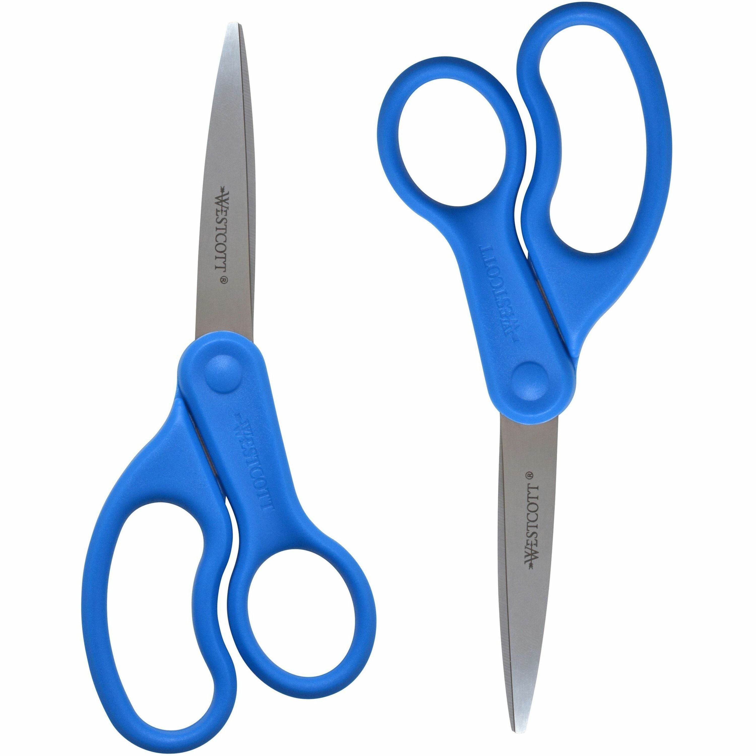 3.50" Cutting Length - 8" Overall Length - Straight-left/right - Stainless Steel - Pointed Tip - Blue - 1 Pack