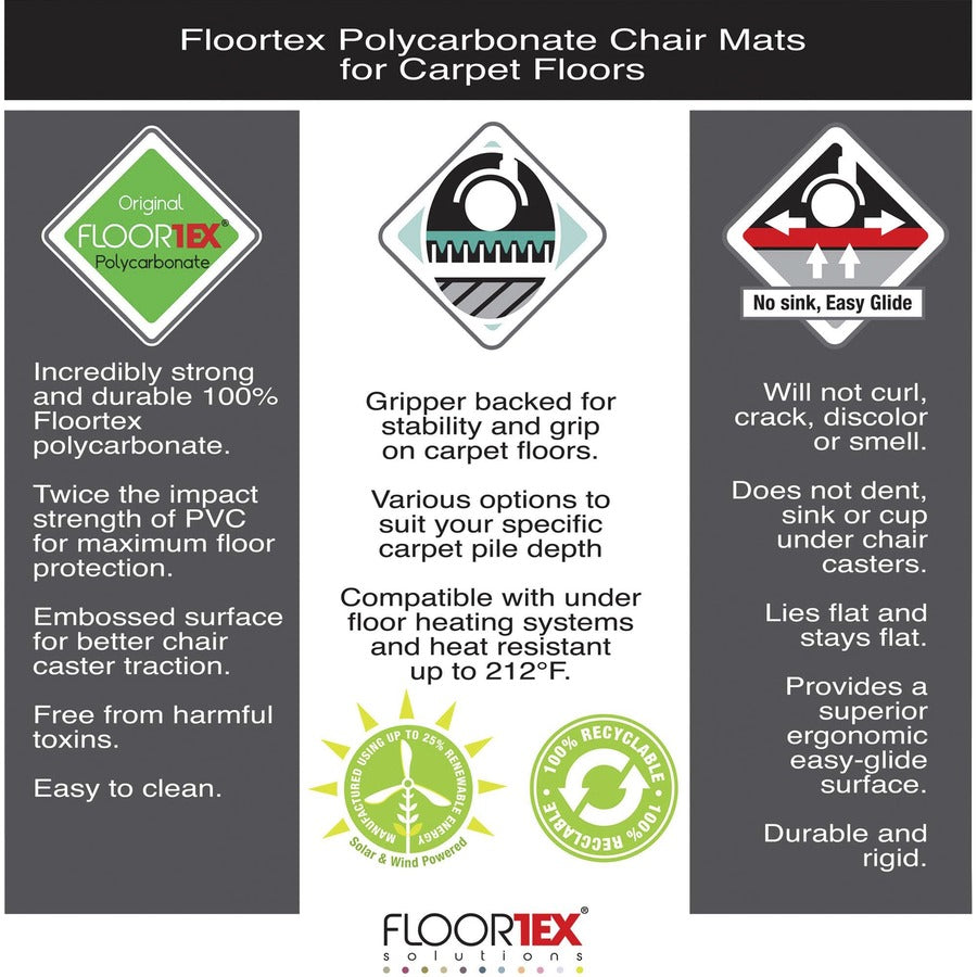 Carpet, Home, Carpet - 60" Length x 60" Width x 0.090" Depth x 0.090" Thickness - Rectangular - Polycarbonate, Polyvinyl Chloride (PVC) - Clear - 1 Each - TAA Compliant