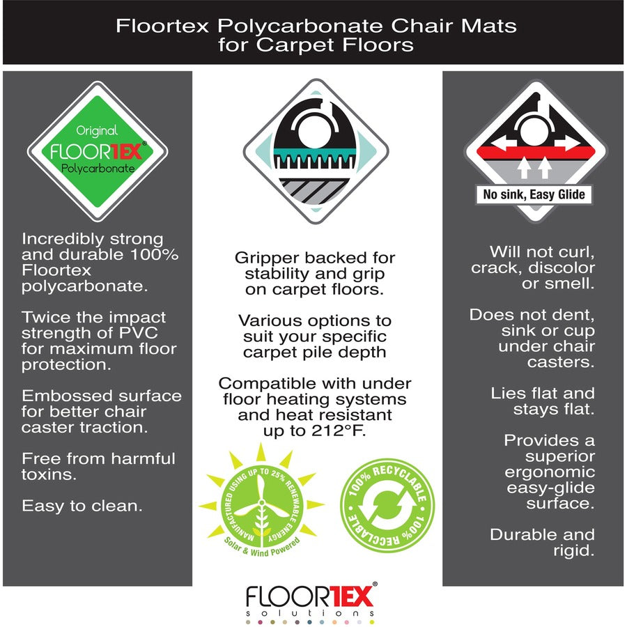 Carpet, Home, Office - 79" Length x 60" Width x 0.090" Depth x 0.090" Thickness - Rectangular - Polycarbonate, Polyvinyl Chloride (PVC) - Clear - 1 Each - TAA Compliant