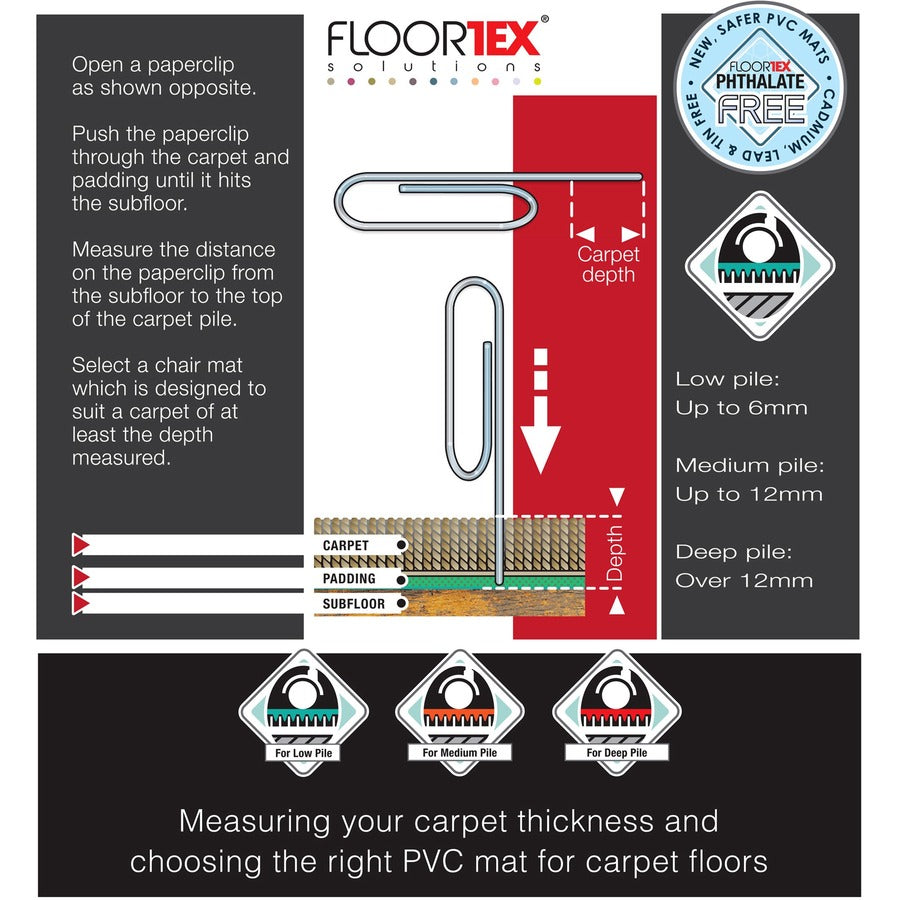 Floortex Computex&reg; Anti-Static Standard Pile Carpet PVC Rectangular Chair Mat