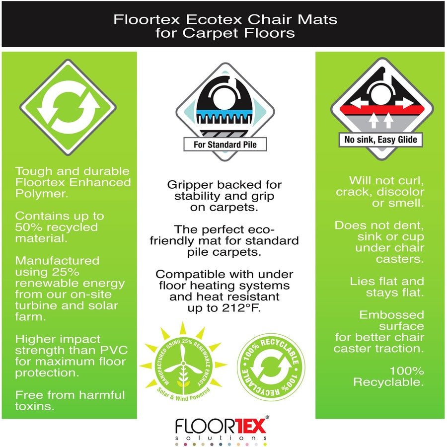Floortex Enhanced Polymer Rectangular Chair Mat for Carpets up to 3/8" - 30" x 48"