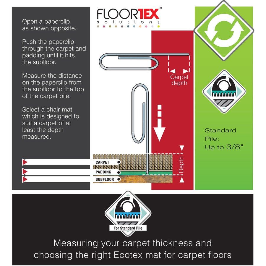 Floortex Enhanced Polymer Rectangular Chair Mat for Carpets up to 3/8" - 36" x 48"