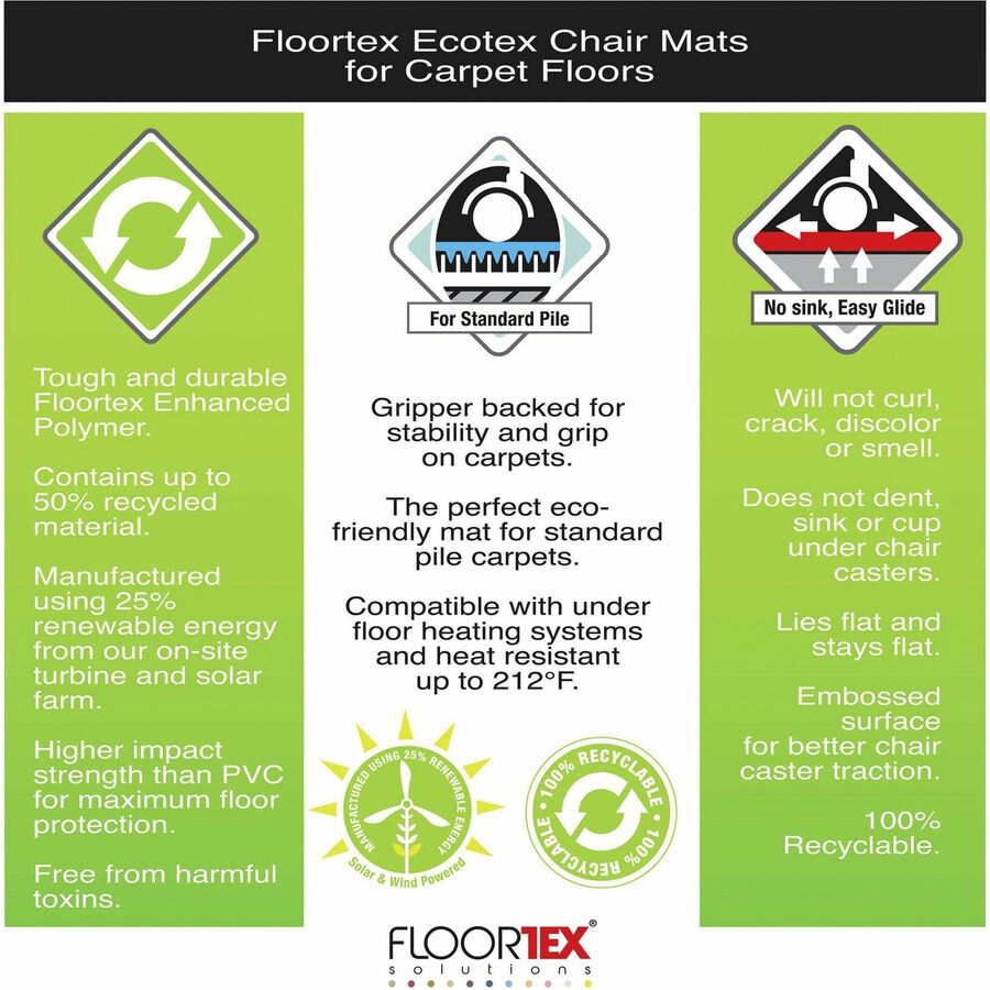 Floortex Enhanced Polymer Rectangular Chair Mat for Carpets up to 3/8" - 48" x 60"