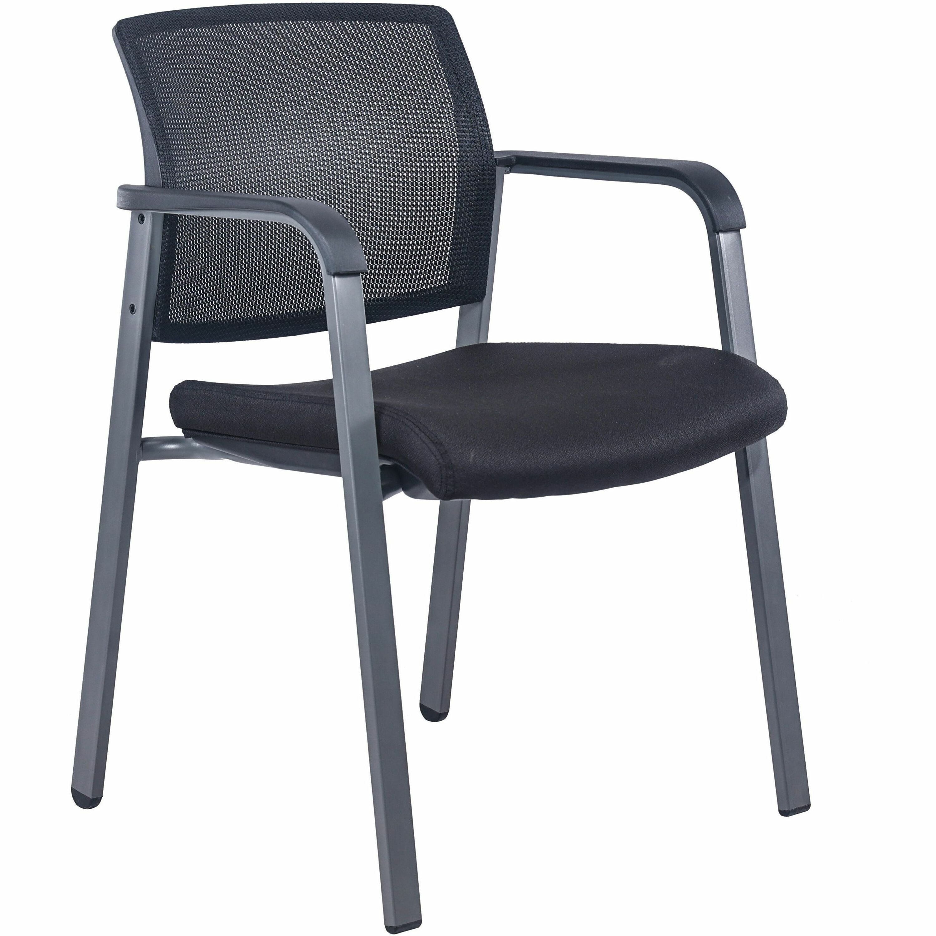 Lorell Mesh Back Guest Chair, Black Fabric Seat, Black Mesh Back, Fixed Nylon Armrests, 1 Each