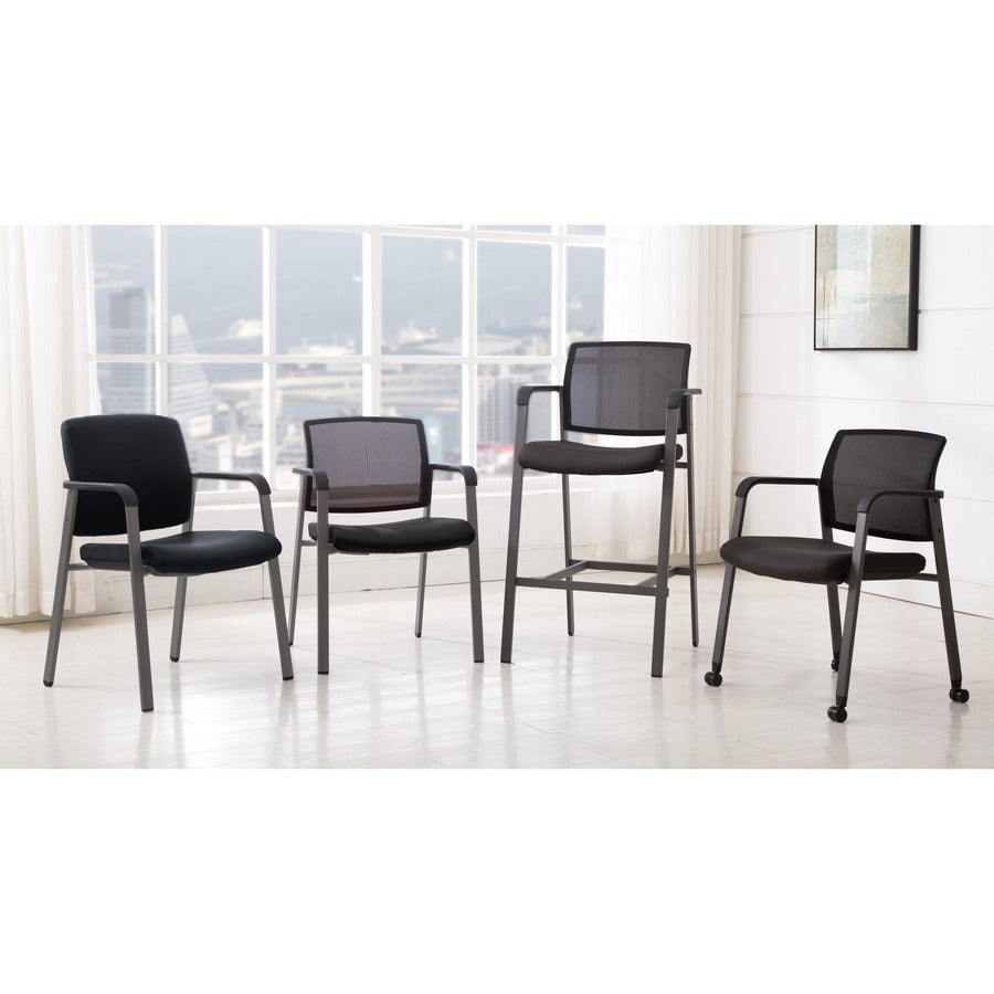 Lorell Mesh Back Guest Chair, Black Fabric Seat, Black Mesh Back, Fixed Nylon Armrests, 1 Each