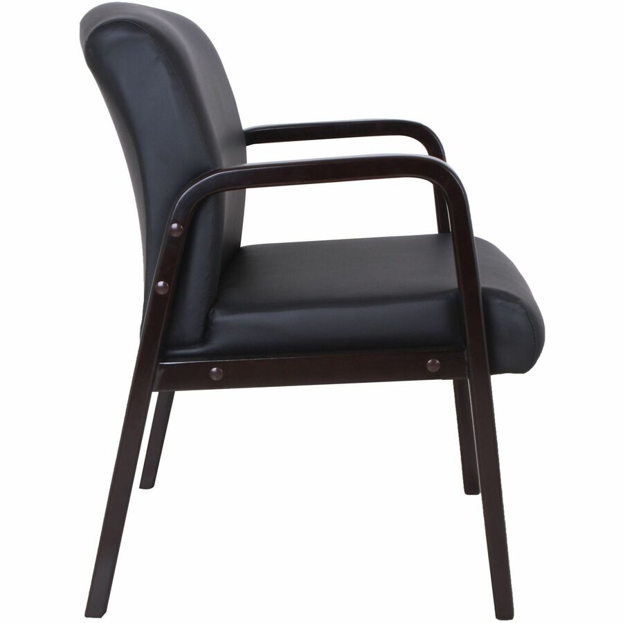 Lorell Upholstered Guest Chair, Black Bonded Leather, Solid Wood Espresso Frame, Four-Legged Base, Armrests, 1 Each
