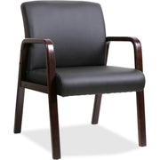 Lorell Upholstered Guest Chair, Black Bonded Leather, Solid Wood Espresso Frame, Four-Legged Base, Armrests, 1 Each