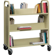 Lorell Double-sided Book Cart, 6 Shelves, 200 lb Capacity, 5" Locking Casters, Steel, 36"W x 19"D x 46"H, Putty, 1 Each