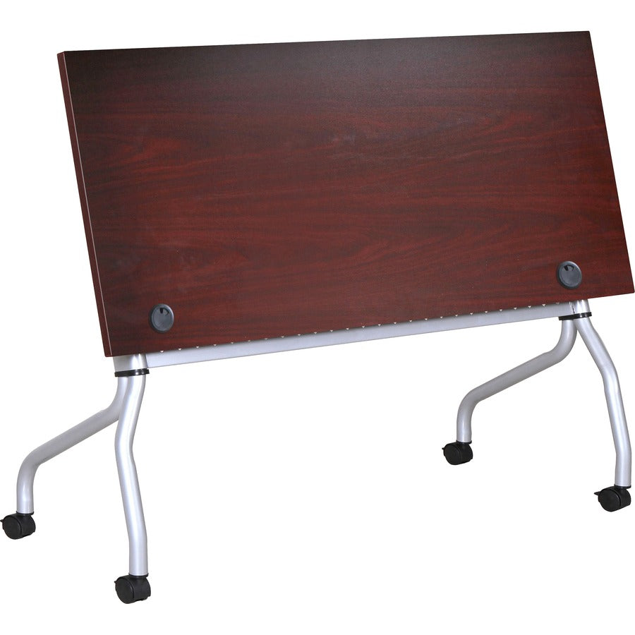 Lorell Flip Top Training Table, Rectangle, 23.6" x 60", Four-Leg Metal Base, Mahogany Melamine Top, 29.5" Height, 1 Each