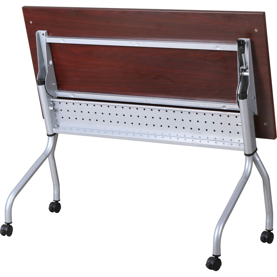 Lorell Flip Top Training Table, Rectangle, 23.6" x 60", Four-Leg Metal Base, Mahogany Melamine Top, 29.5" Height, 1 Each