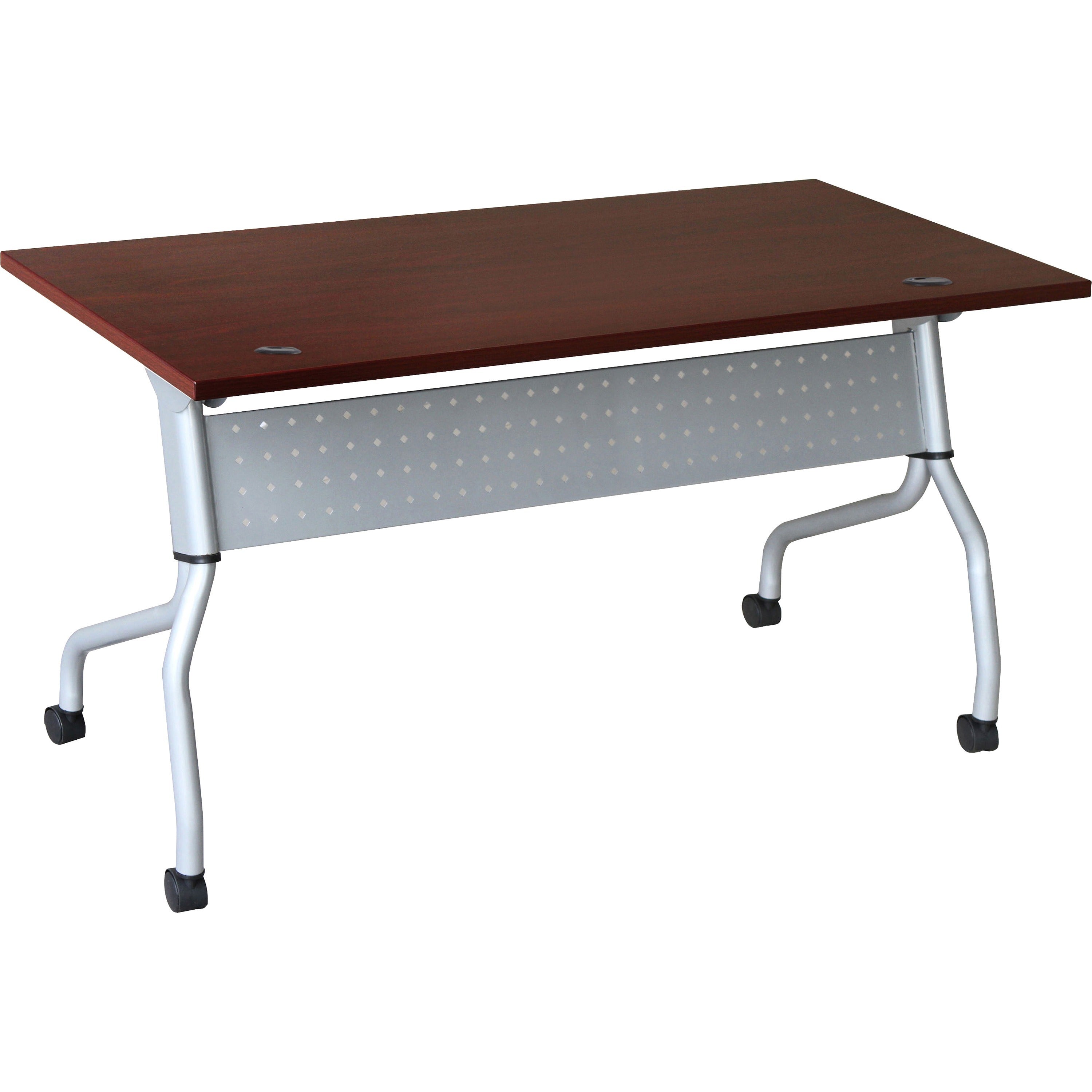 Lorell Flip Top Training Table, Rectangle, 23.6" x 60", Four-Leg Metal Base, Mahogany Melamine Top, 29.5" Height, 1 Each