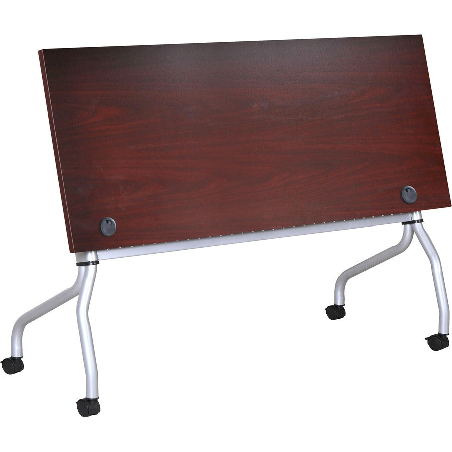 Lorell Flip Top Training Table, Rectangle, 23.6" x 72", Mahogany, Melamine Top, Four-Leg Metal Base, 29.5" Height, 1 Each