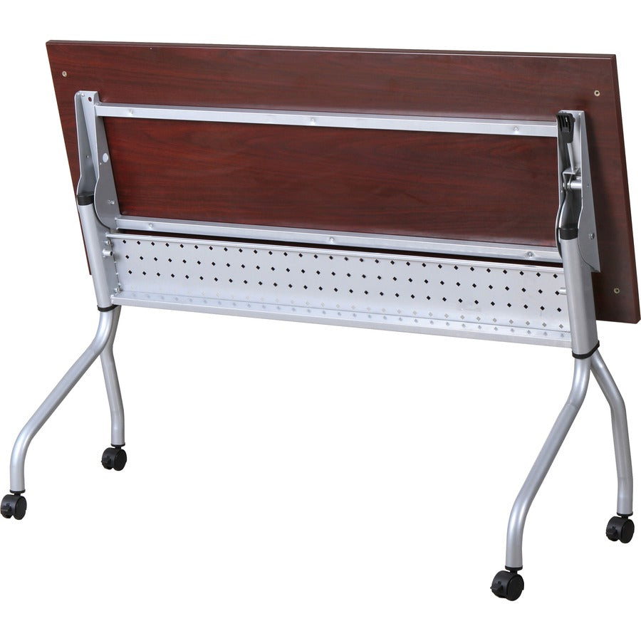 Lorell Flip Top Training Table, Rectangle, 23.6" x 72", Mahogany, Melamine Top, Four-Leg Metal Base, 29.5" Height, 1 Each