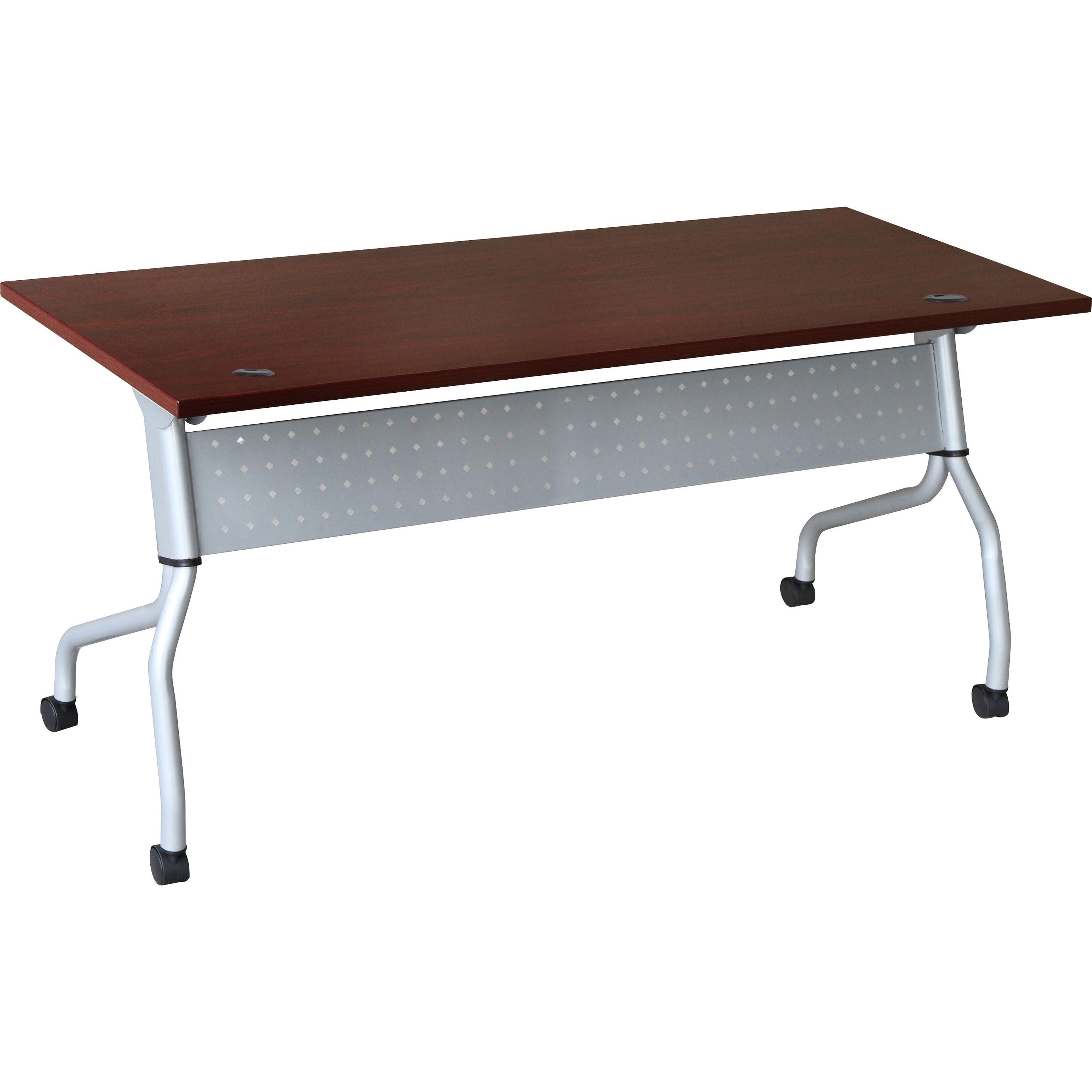 Lorell Flip Top Training Table, Rectangle, 23.6" x 72", Mahogany, Melamine Top, Four-Leg Metal Base, 29.5" Height, 1 Each