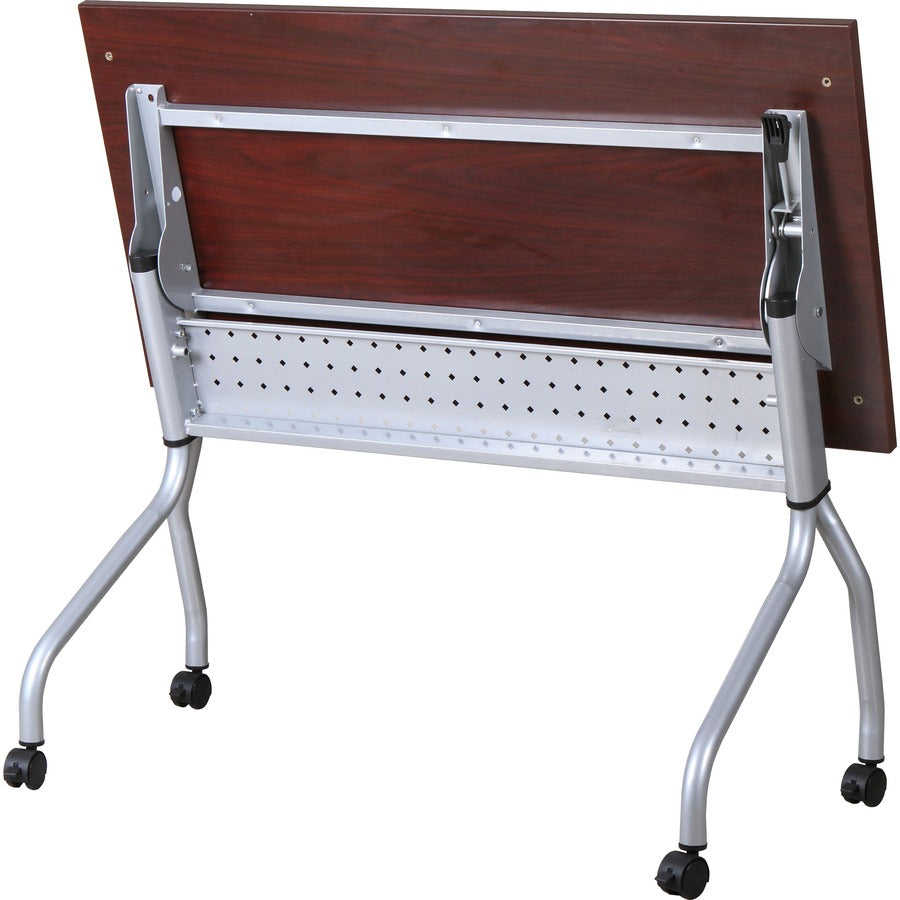 Lorell Flip Top Training Table, Rectangle, 23.6" x 48", Mahogany, Four-Leg Metal Base, Melamine Top, 1 Each