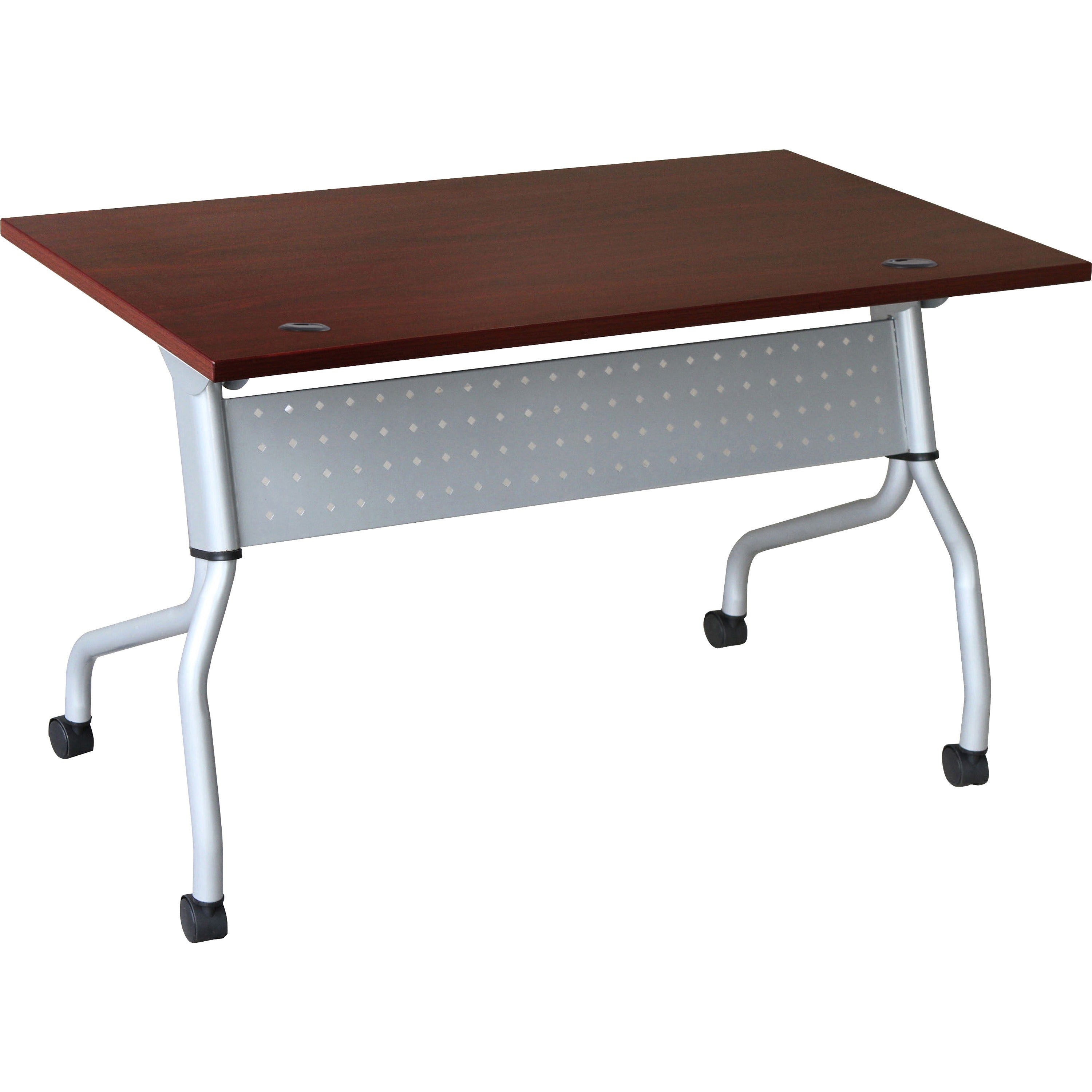Lorell Flip Top Training Table, Rectangle, 23.6" x 48", Mahogany, Four-Leg Metal Base, Melamine Top, 1 Each
