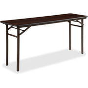 Lorell Economy Folding Banquet Table, Mahogany, 60" x 18" x 29", Melamine Top, Steel Frame, 1 Each